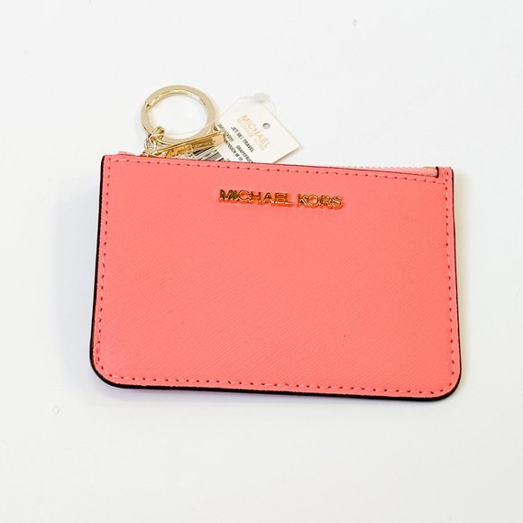 Michael Kors Jet Set Travel Small Coin Pouch ID Key Holder Wallet Grapefruit - Picture 6 of 11